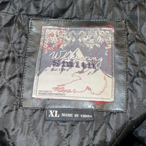 Whispering Smith Vintage Black Leather Zip Up Jacket Hood Quilted Lining Size XL - Picture 13 of 14